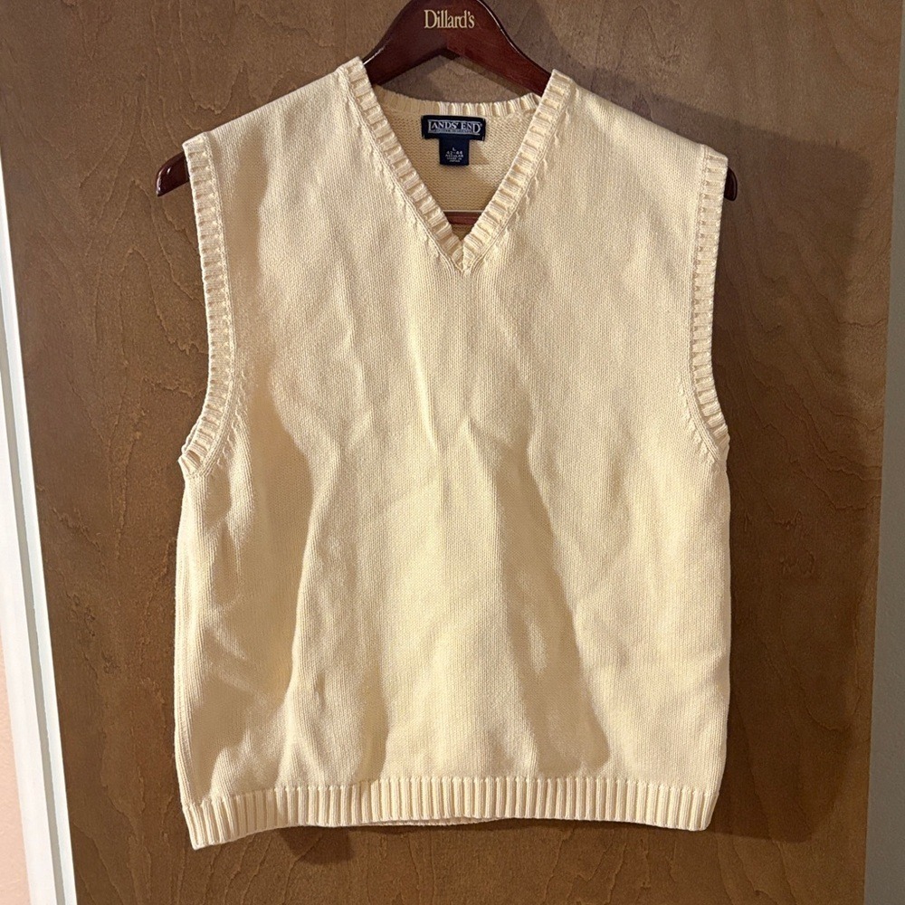 Lands' End Men's V-Neck Sweater Vest in Yellow- Large